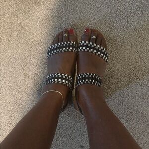 Rogue Navy Blue, Gray and White Checkered Sandals